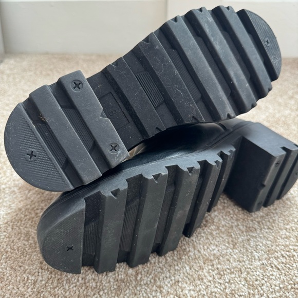 Black Chunky Heeled Combat Boots with Gold Embellishments - Picture 4 of 4